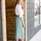 midi knit pencil paper bag skirt