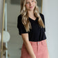 Knit V-Neck Front Pocket Tee Shirt Zenana Black / S