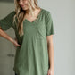 Knit V-Neck Front Pocket Tee Shirt Zenana