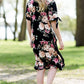 girls black and floral modest midi dress