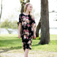 girls black and floral modest midi dress