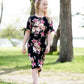 girls black and floral modest midi dress