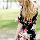 girls black and floral modest midi dress