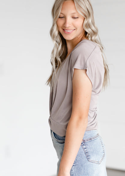 Knotted V-Neck Top Tops