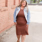 Meet Kristen. This Short sleeve Midi Dress was designed in-house and definitely isn't your typical cotton midi dress! This classic style is crafted with quality fabrics and needs no slip. The elastic waist and longer, short sleeves are extremely flattering and feminine. You will also love the placement of the two front pockets as well, this small patch style pocket hits just right!