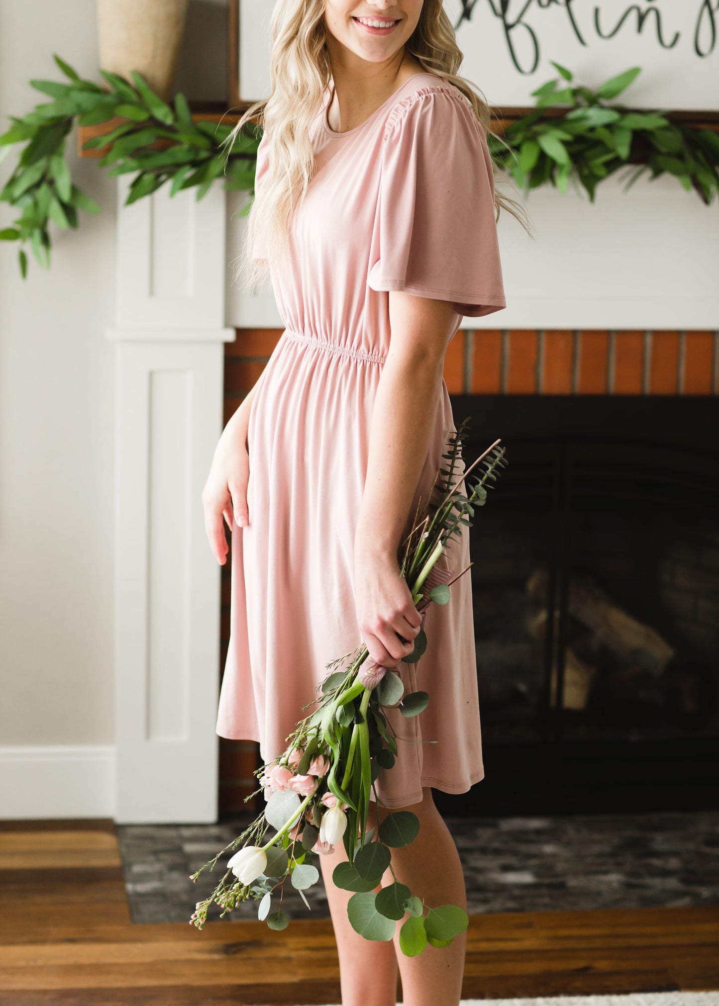 Kylie Pink Flutter Sleeve Midi Dress - FINAL SALE Dresses