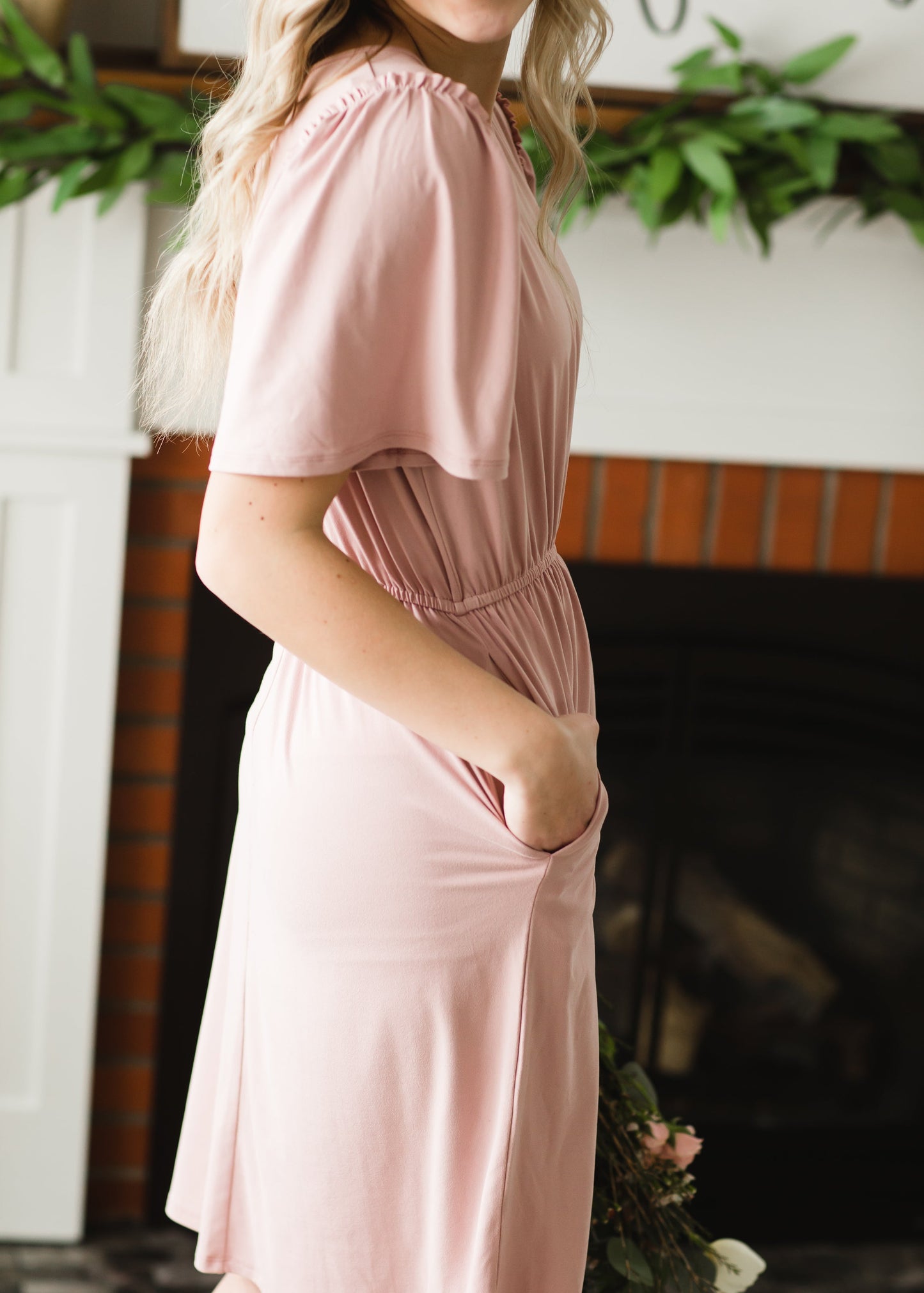 Kylie Pink Flutter Sleeve Midi Dress - FINAL SALE Dresses