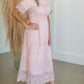 Lace Embroidered Dusty Pink Midi Dress Dresses Pologram