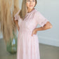 Lace Embroidered Dusty Pink Midi Dress Dresses Pologram