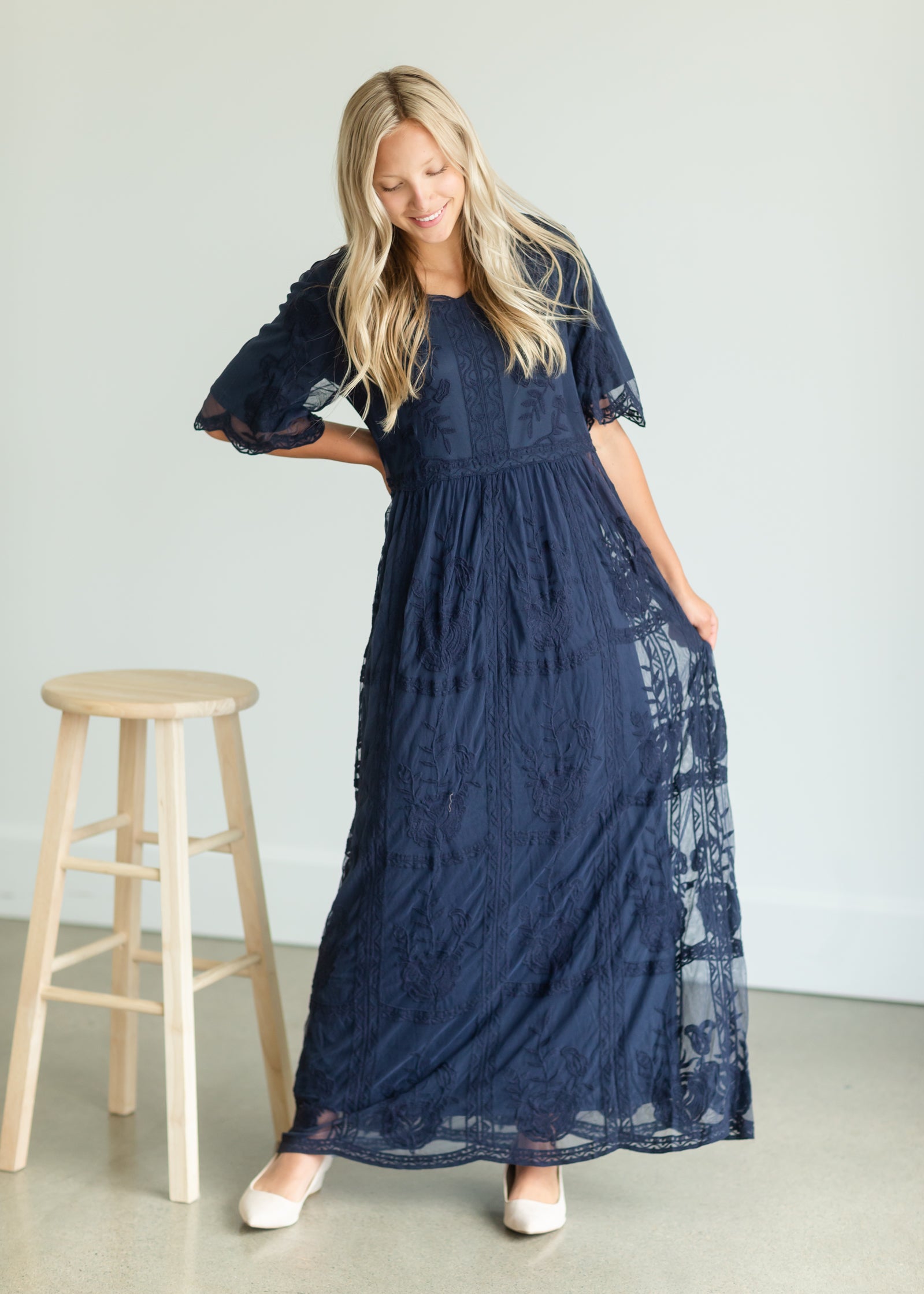 Lace Overlay Bell Sleeve Maxi Dress - FINAL SALE Dresses