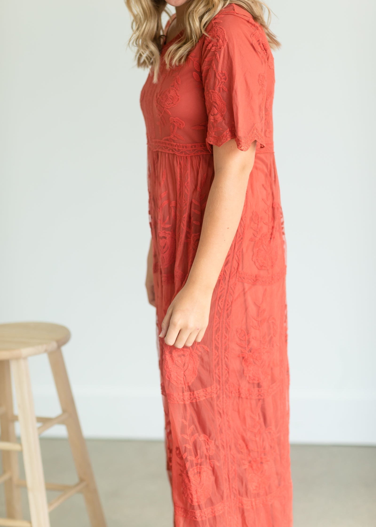 Lace Overlay Bell Sleeve Maxi Dress - FINAL SALE Dresses