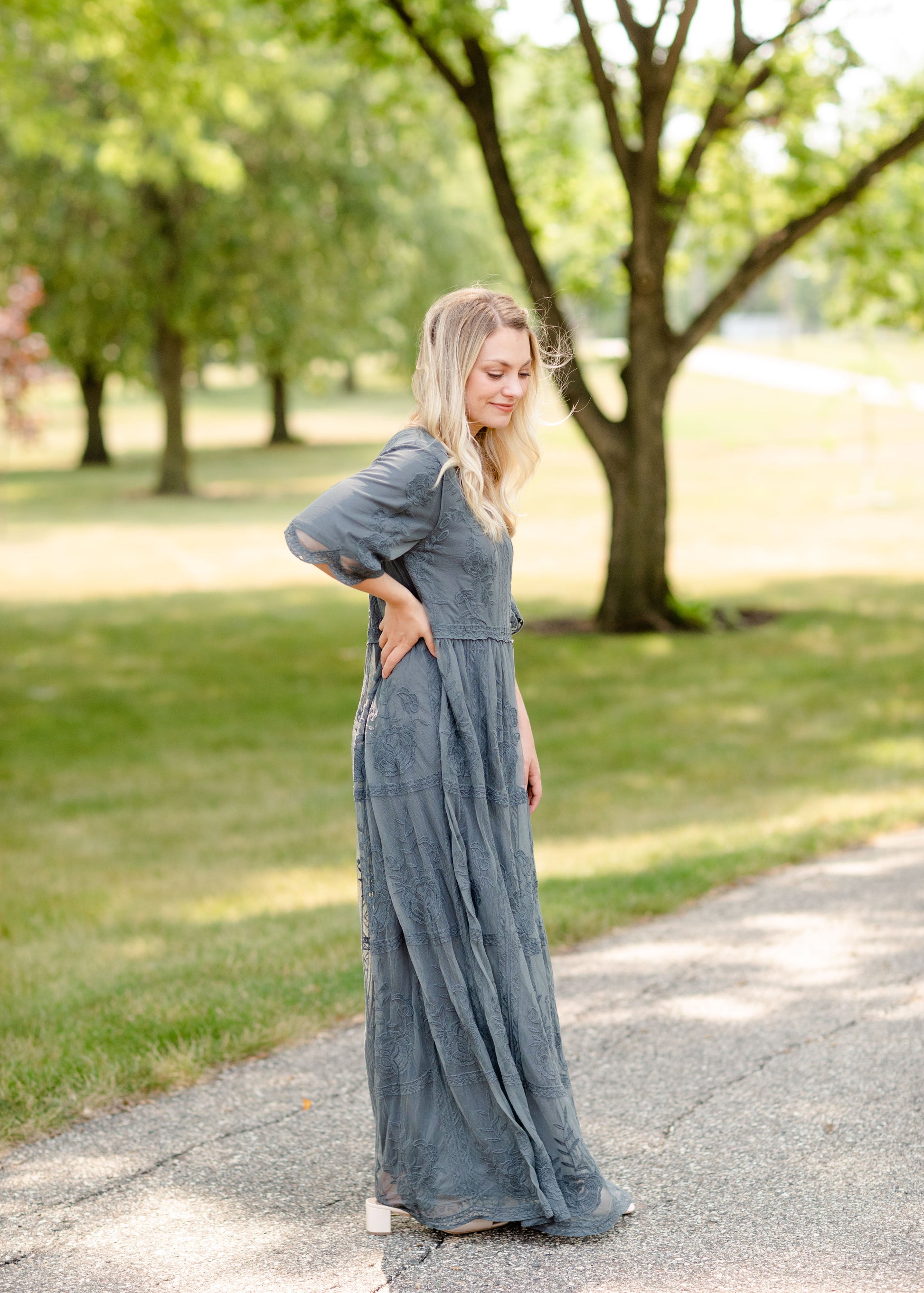 Lace Overlay Bell Sleeve Maxi Dress - FINAL SALE Dresses