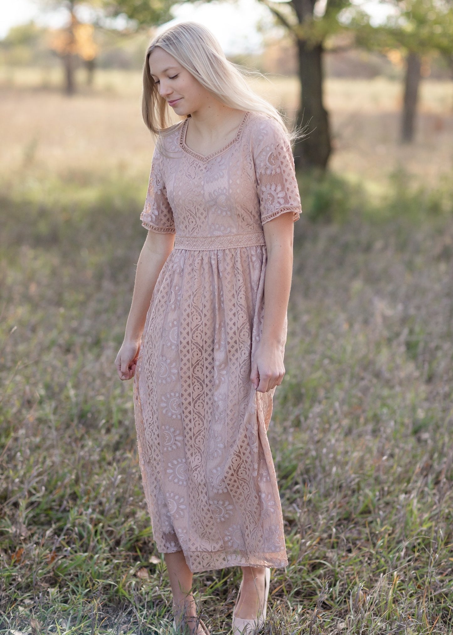Lace Overlay Midi Dress-FINAL SALE Dresses Polagram