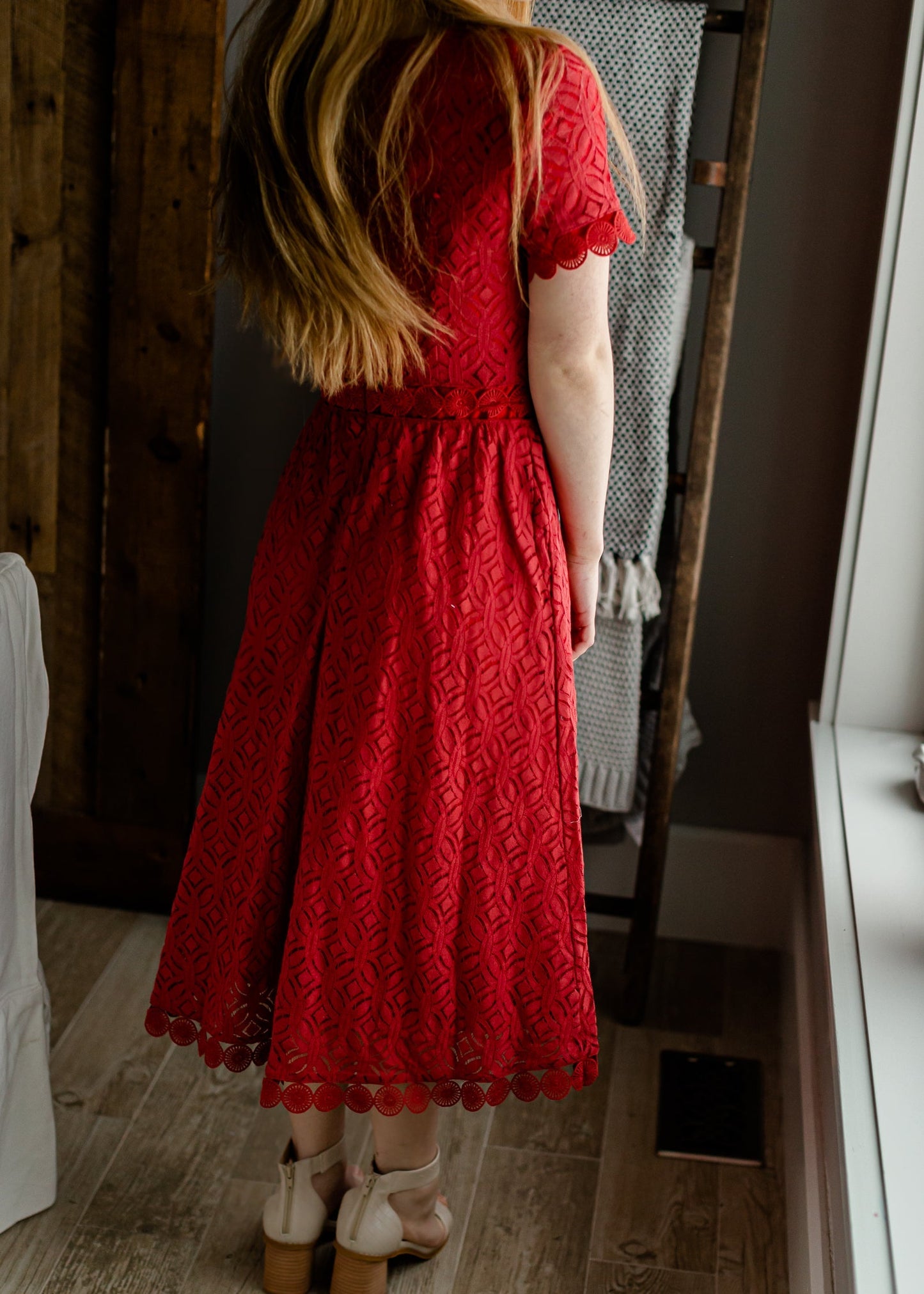 Lace Red Overlay Midi Dress - FINAL SALE Dresses