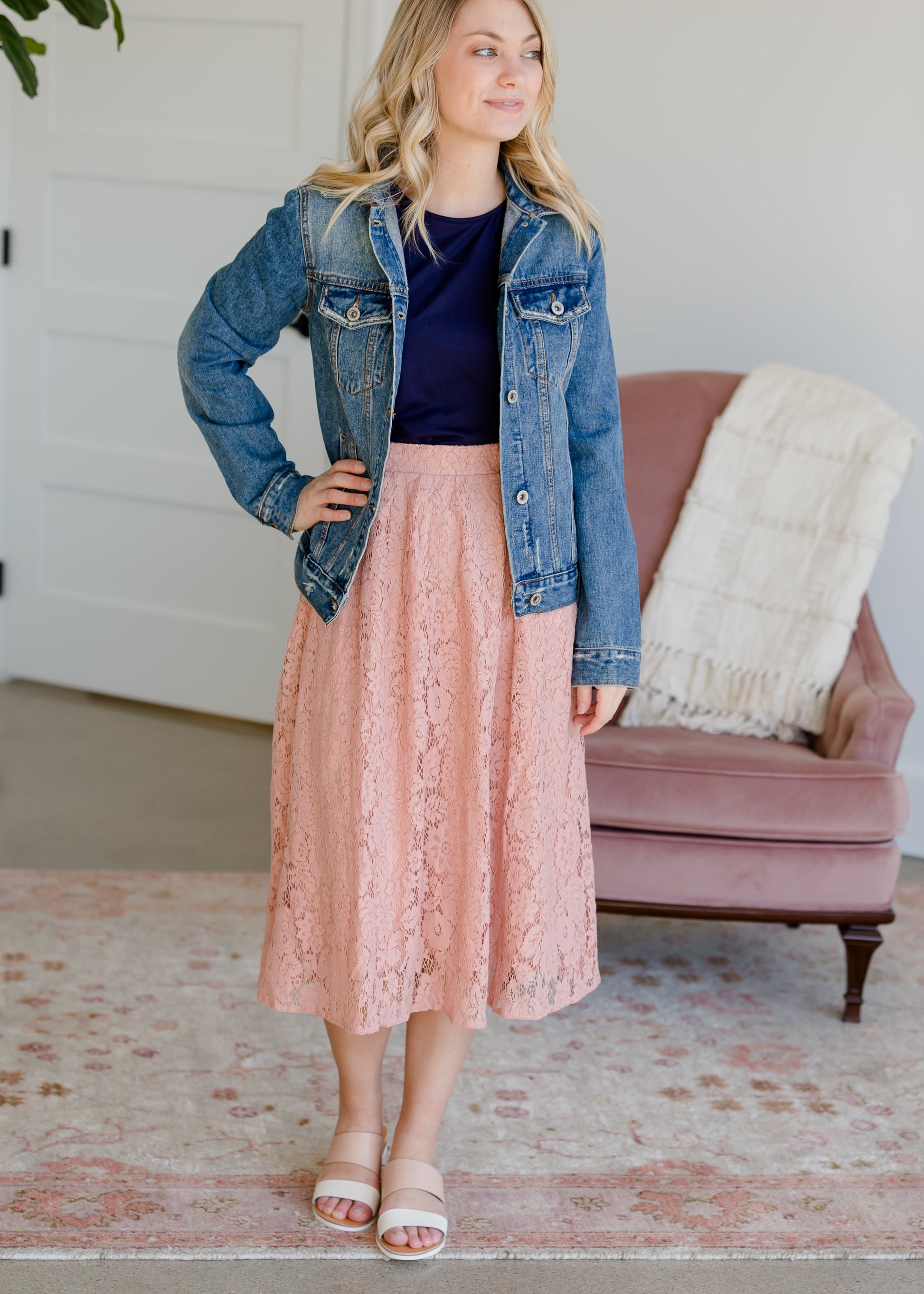 Lace Stretch Waist Midi Skirt - FINAL SALE Skirts
