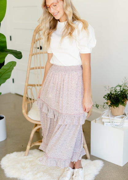 Lace Tiered Flowy Skirt - FINAL SALE Skirts Dusty Pink / S