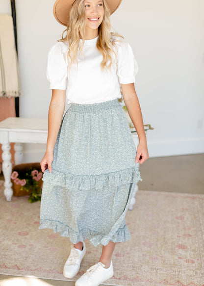 Lace Tiered Flowy Skirt - FINAL SALE Skirts Sage / S