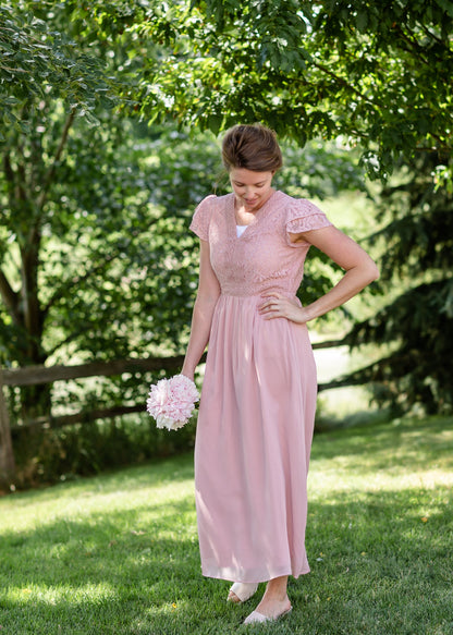 Lace Top Flowy Maxi Dress - FINAL SALE Dresses Pink / S