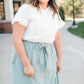 modest women's ivory lace trim button up top with ruffle sleeves and neck