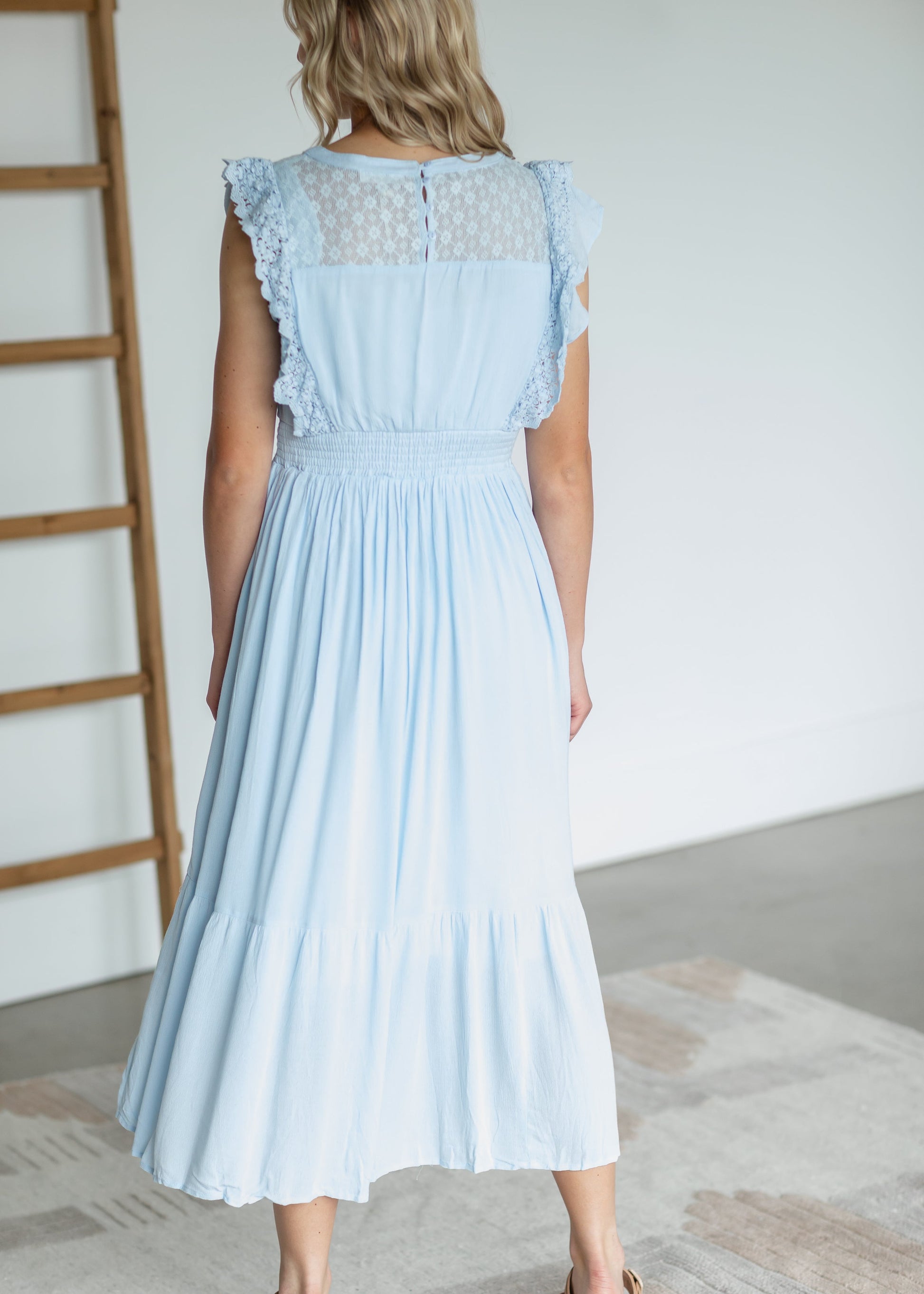 Lace Trim Smocked Waist Midi Dress Dresses