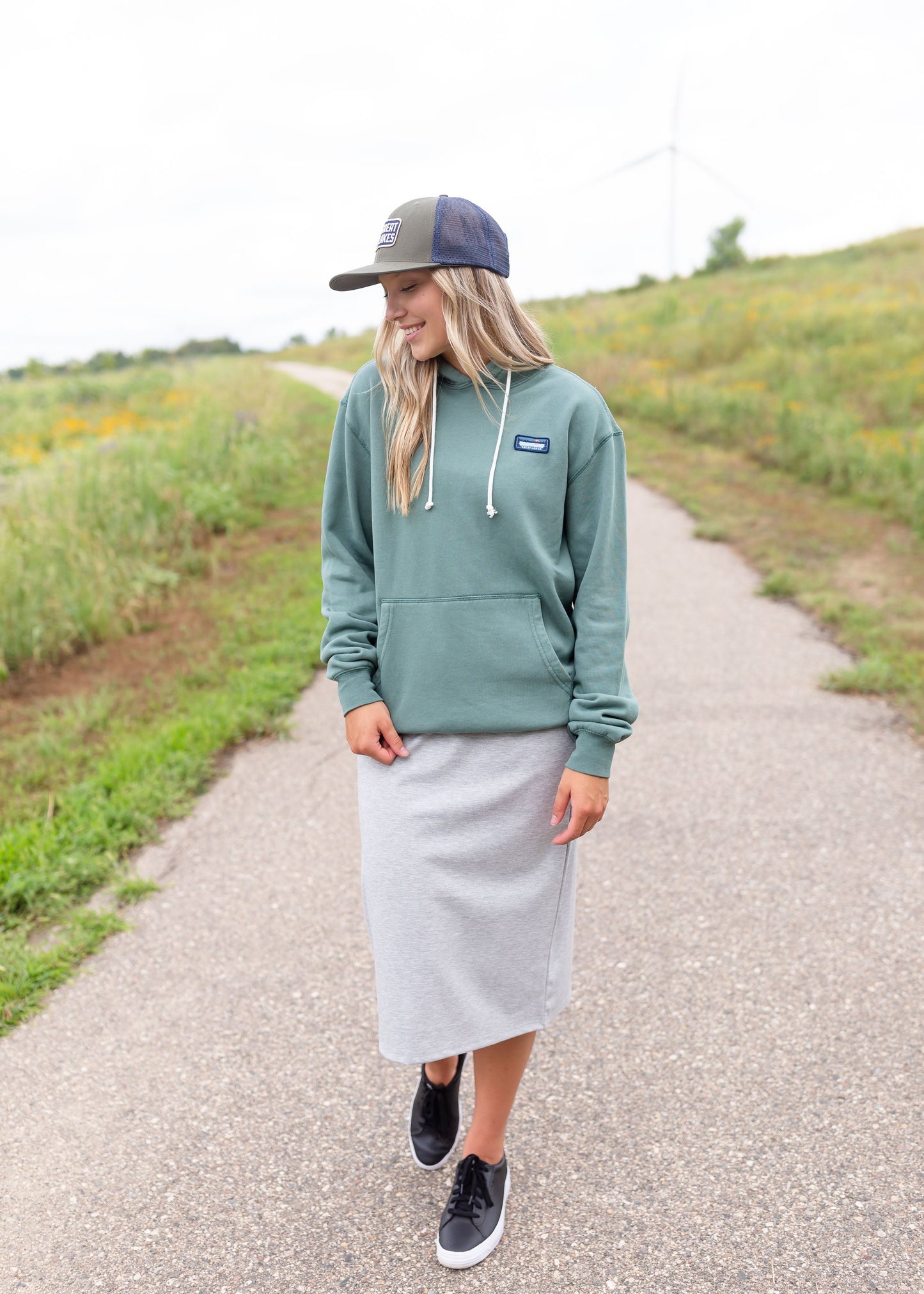 Lakeview Label Drawstring Hoodie Tops Green / S