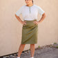 Lara Elastic Waist Olive Midi Skirt Skirts