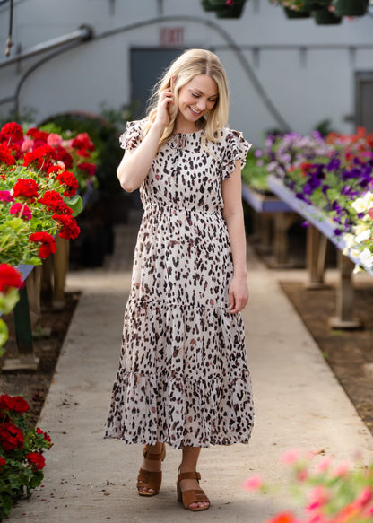 Leopard Print Flutter Sleeve Midi Dress - FINAL SALE Dresses