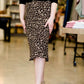 Leopard print midi length pencil skirt