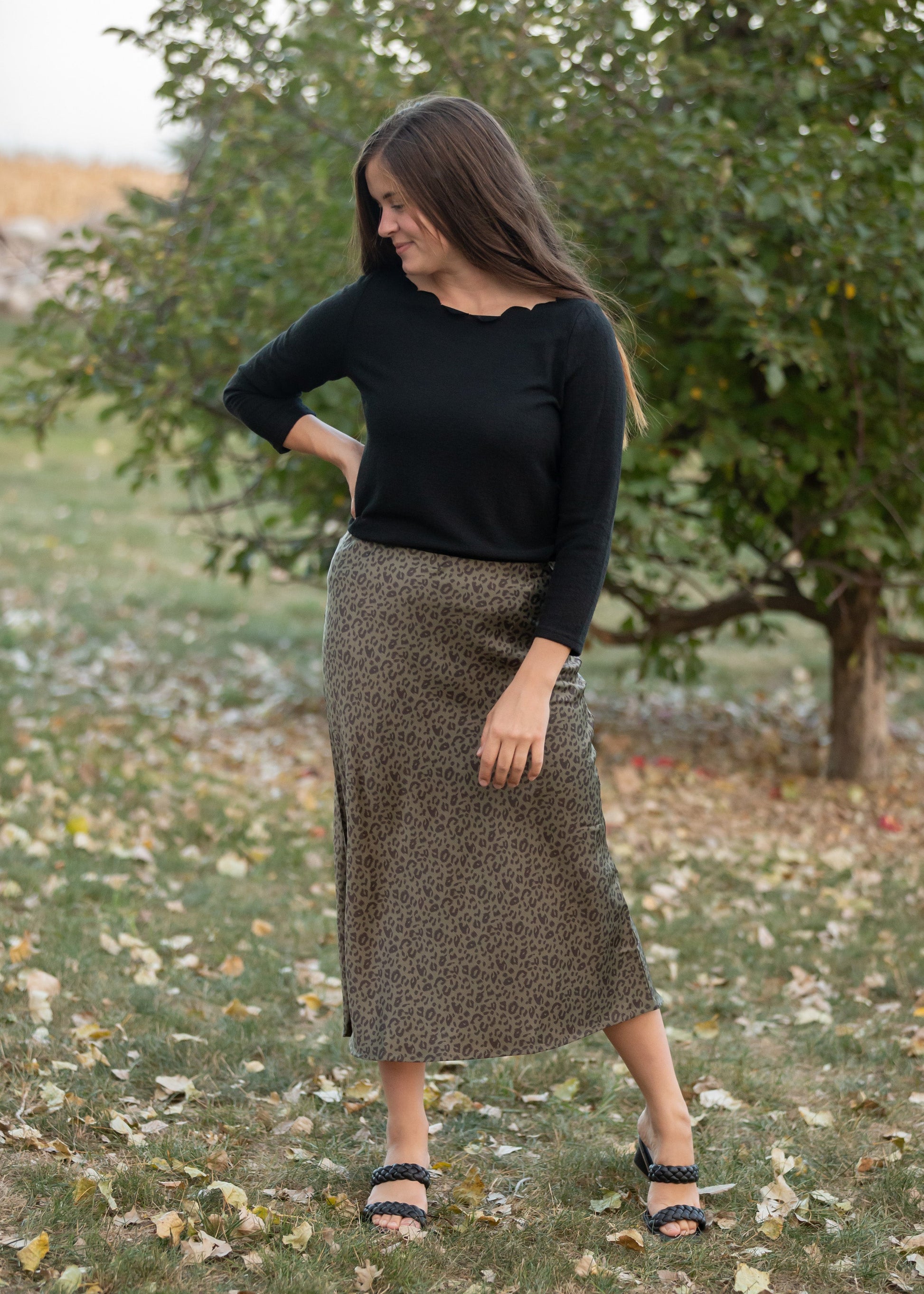 leopard midi skirt