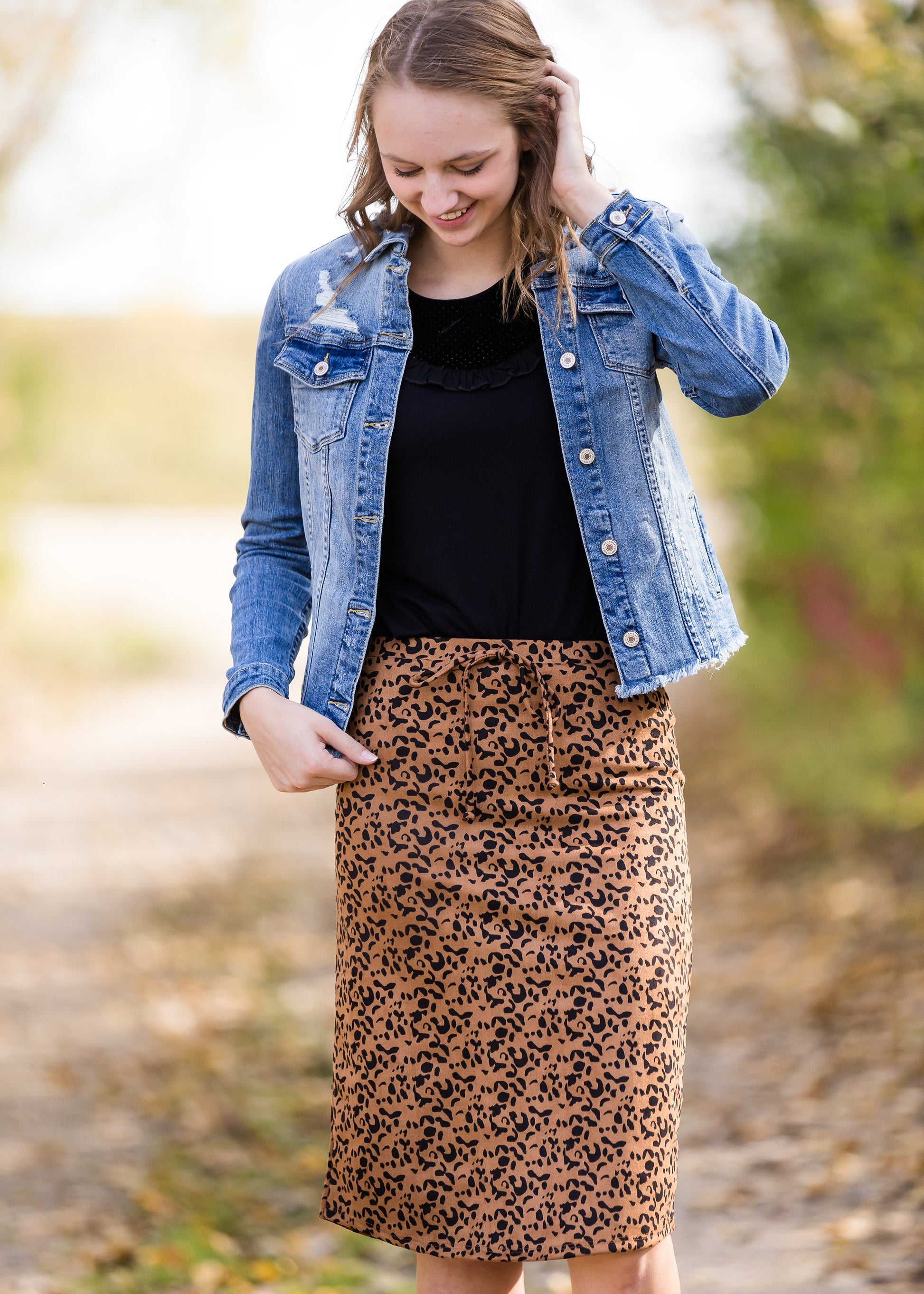 Leopard Print Suede Midi Skirt - FINAL SALE Skirts