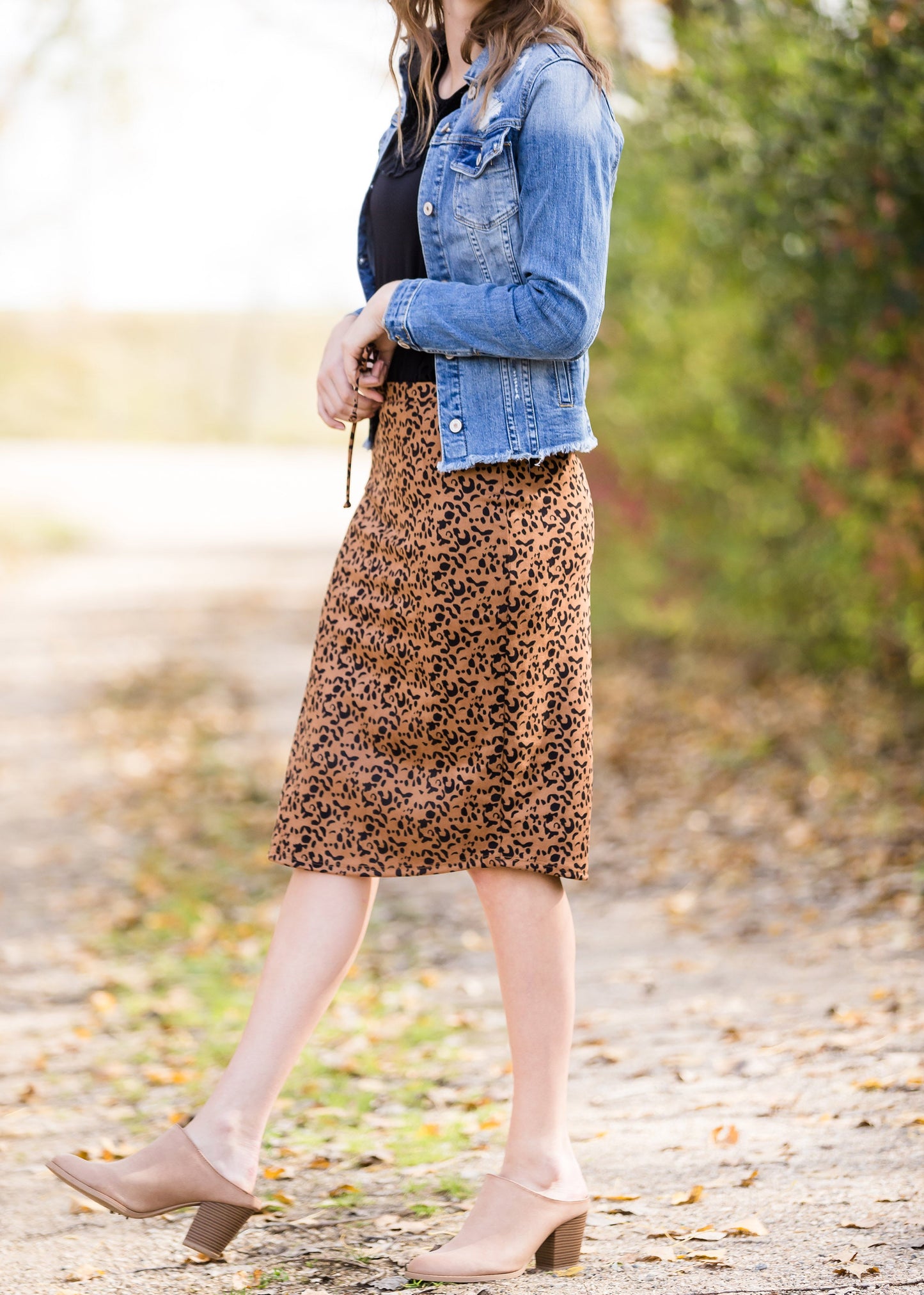 Leopard Print Suede Midi Skirt - FINAL SALE Skirts