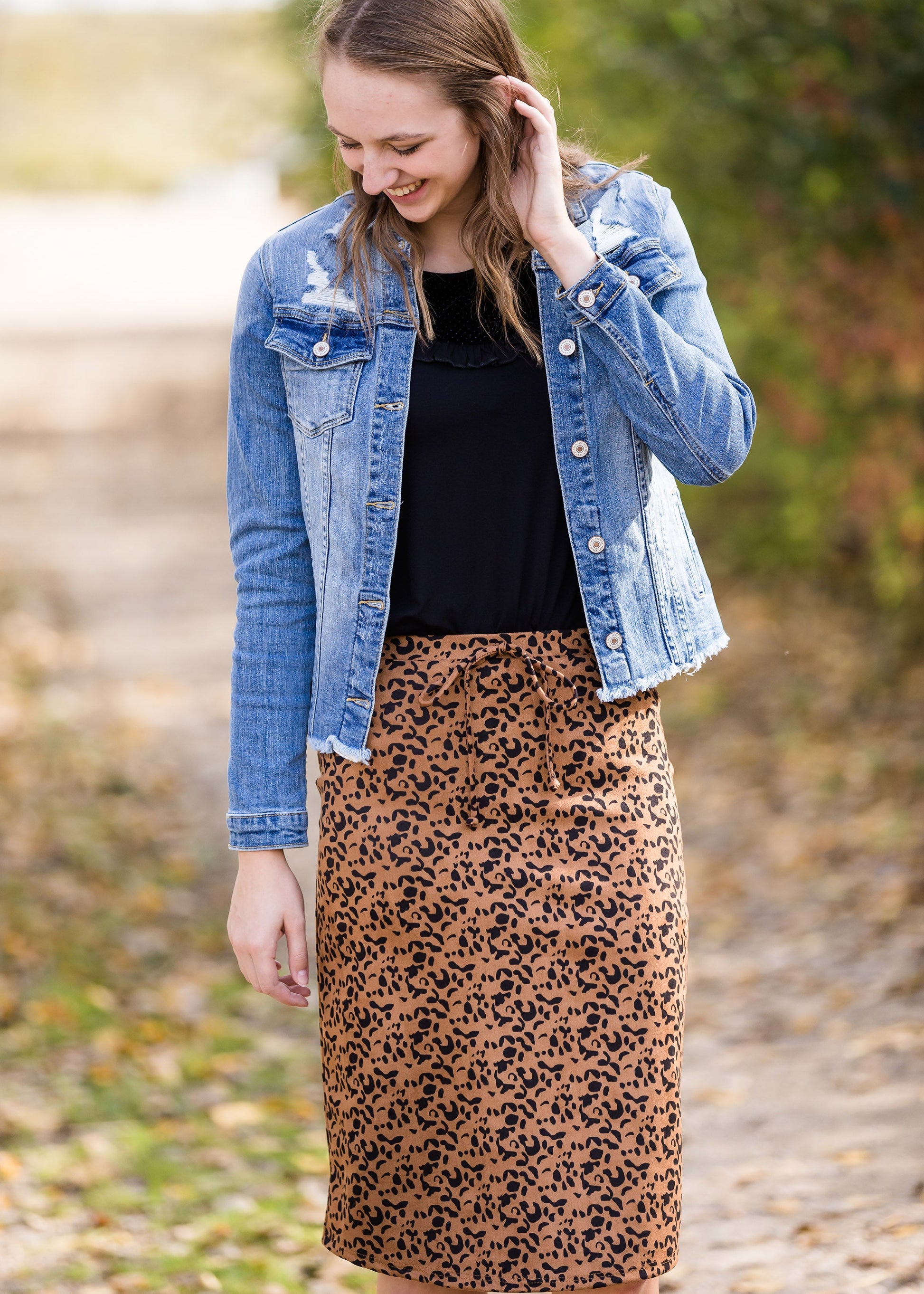 Leopard Print Suede Midi Skirt - FINAL SALE Skirts