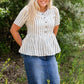 Light Blue Striped Peplum Top Tops