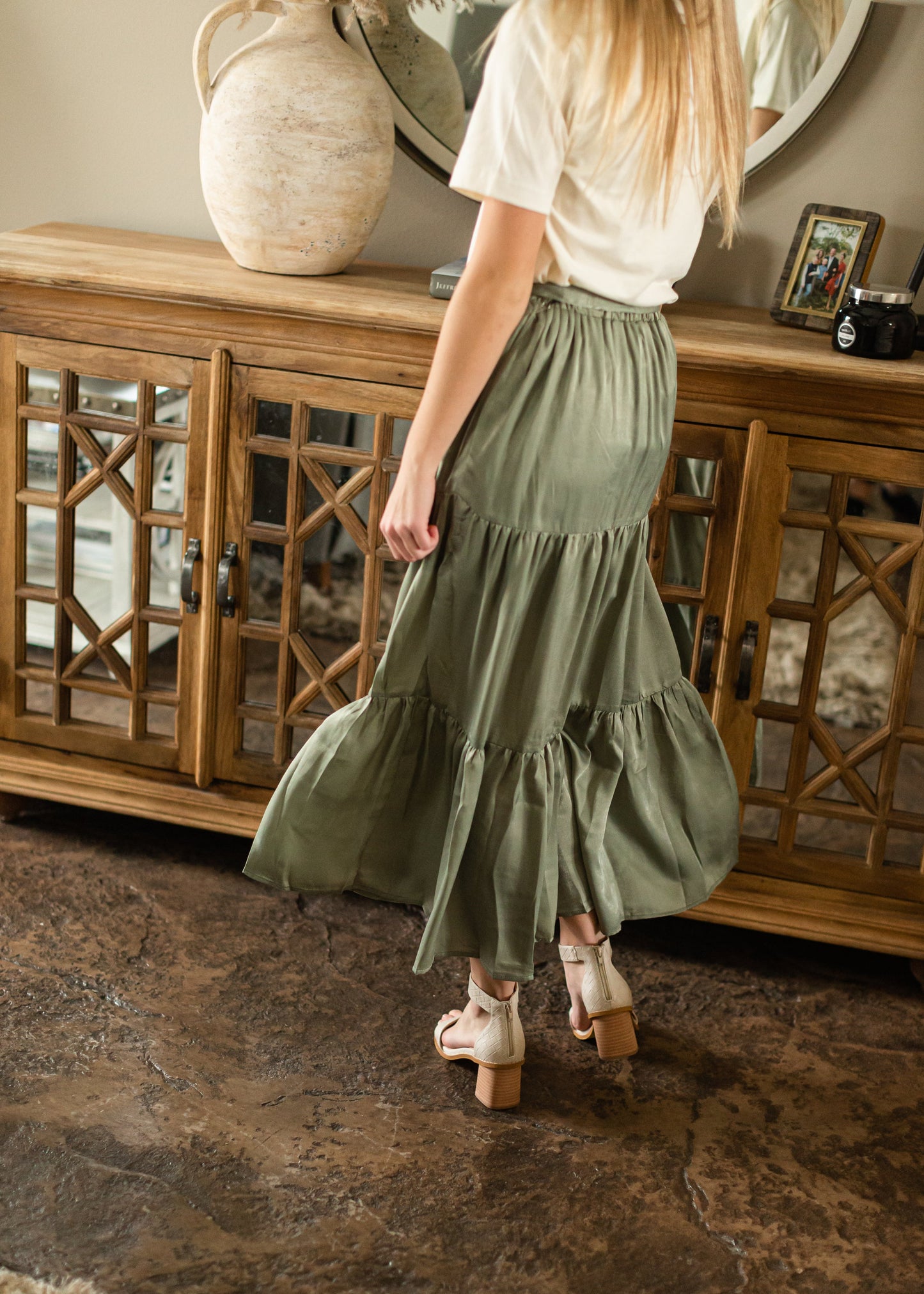 Light Olive Tie Waist Midi Skirt - FINAL SALE Skirts