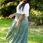 Light Olive Tiered Drawstring Skirt Skirts Tres Bien