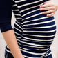 Women's modest black and navy striped raglan maternity shirt