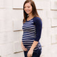 Women's modest black and navy striped raglan maternity shirt