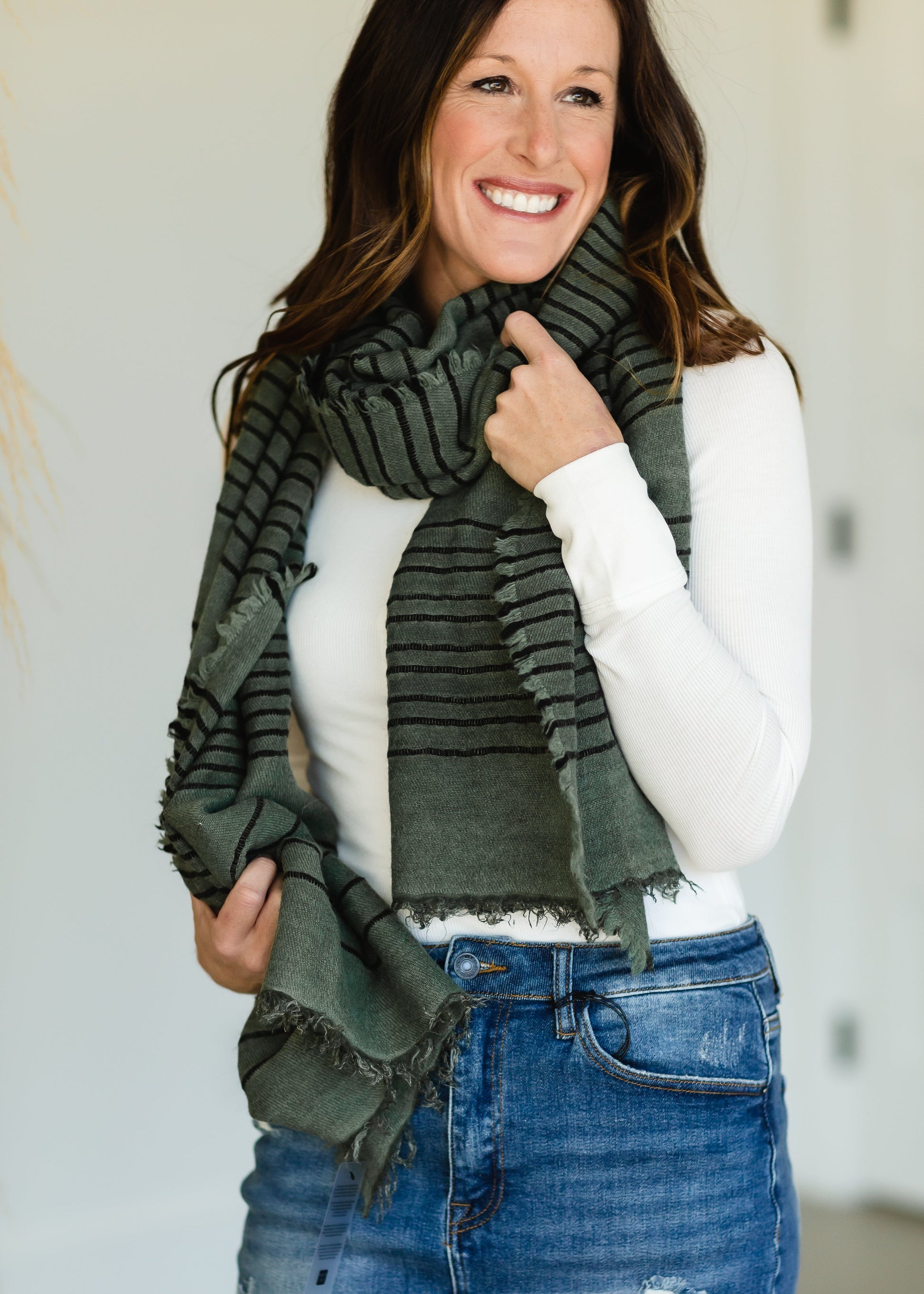 Light Weight Green Striped Scarf - FINAL SALE Accessories