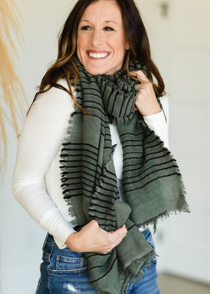 Light Weight Green Striped Scarf - FINAL SALE Accessories