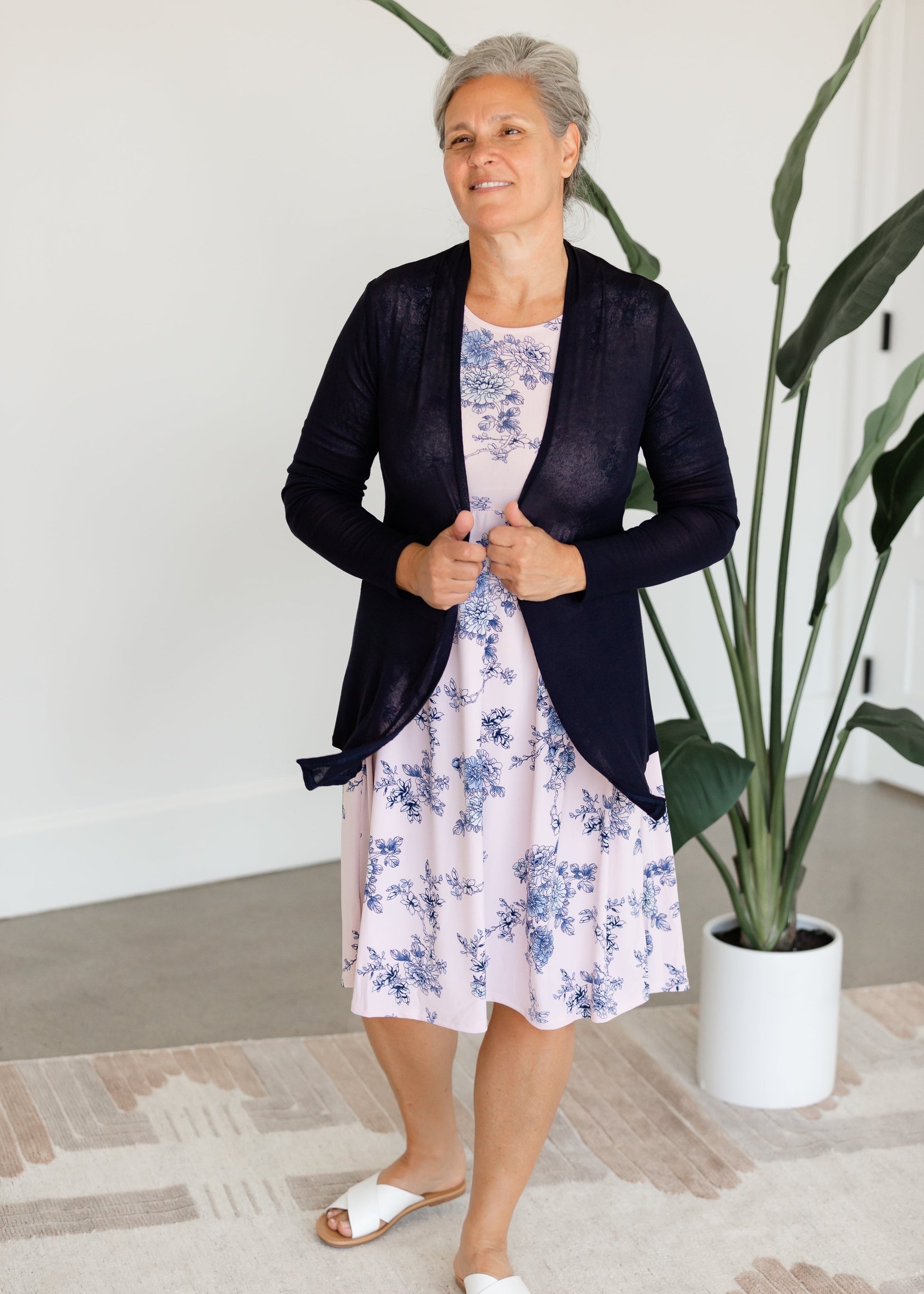 Light Weight Open Front Cardigan Shirt Chris & Carol Navy / S