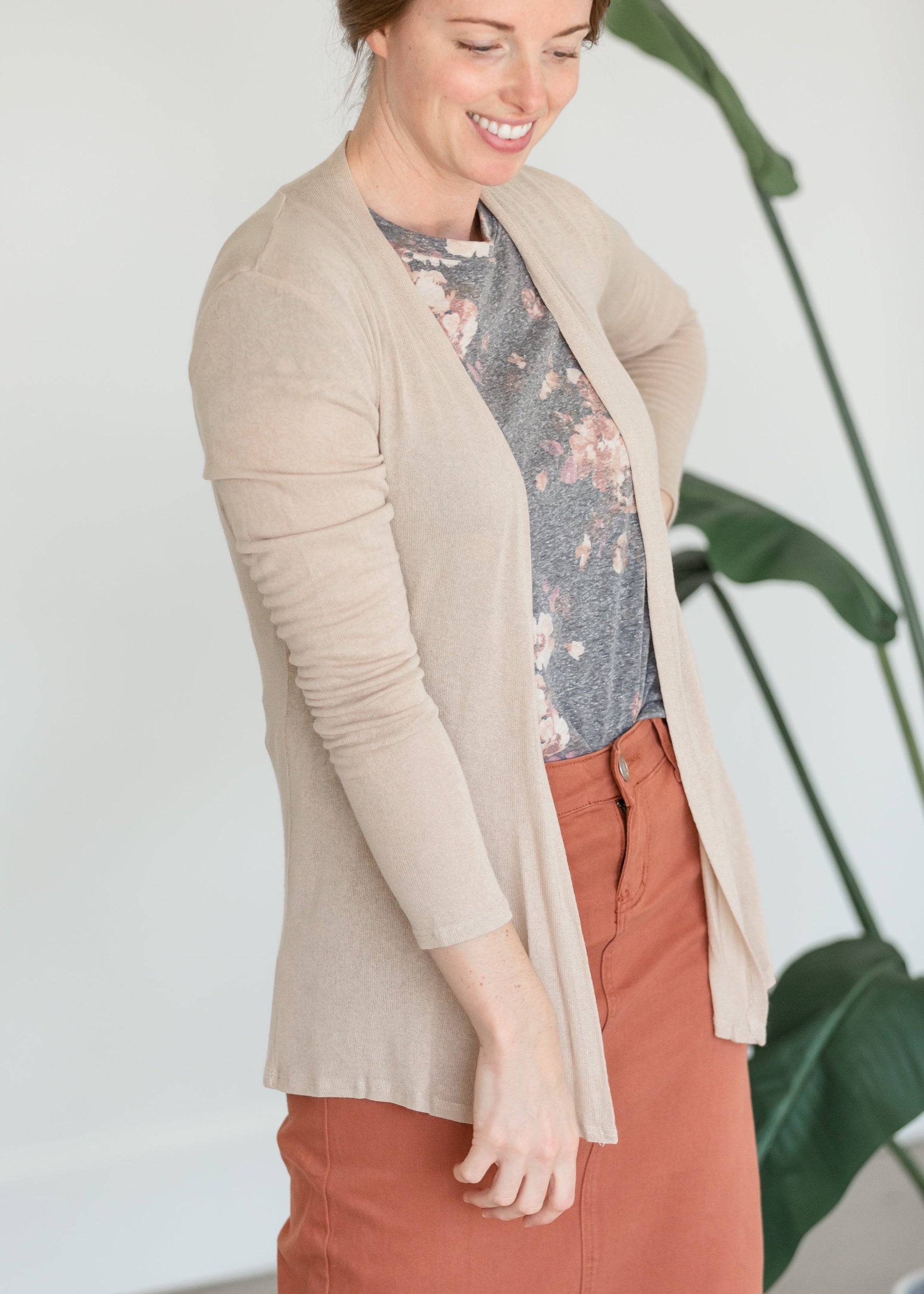Light Weight Open Front Cardigan Shirt Chris & Carol Oatmeal / S
