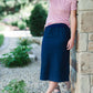 Women's modest light denim comfort band skirt