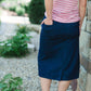 Women's modest light denim comfort band skirt