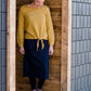 Women's modest light denim comfort band skirt