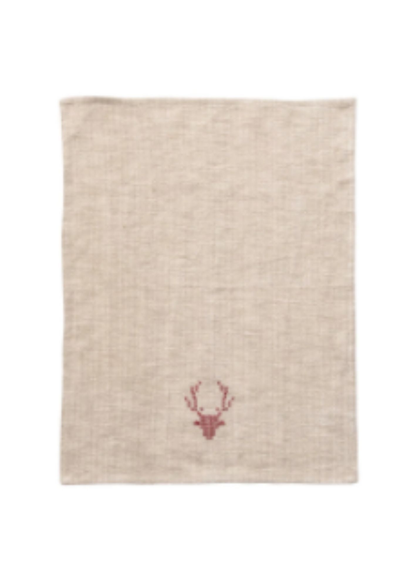 Linen + Cotton Embroidered Tea Towel Home & Lifestyle Creative Co-op Reindeer