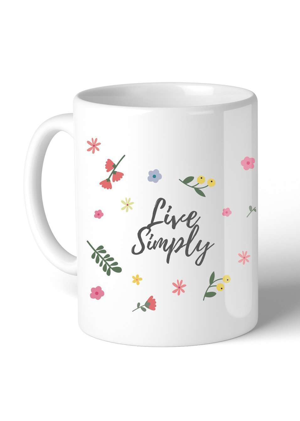 Live simply floral and white ceramic mug