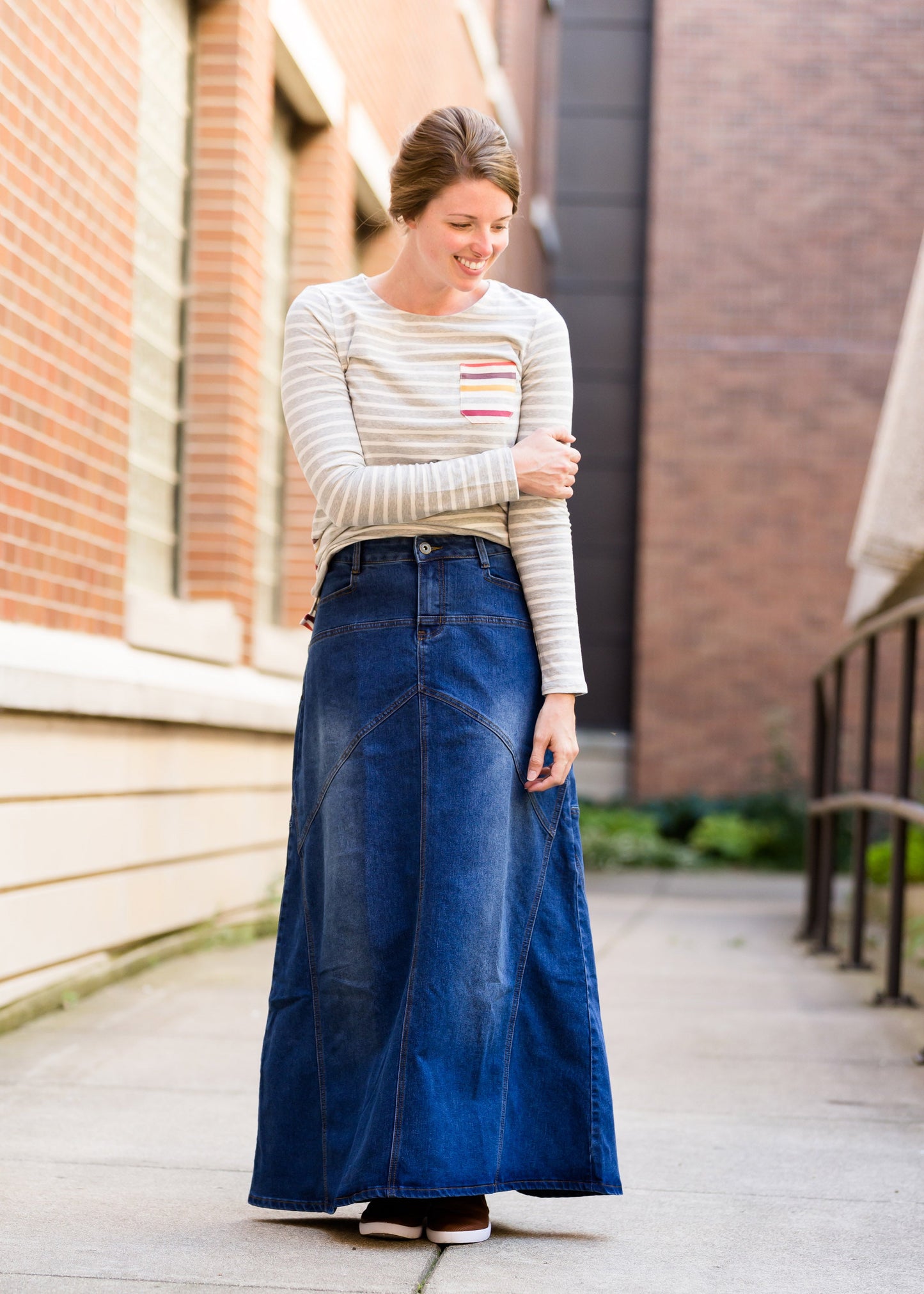 made in the usa long a-line denim skirt