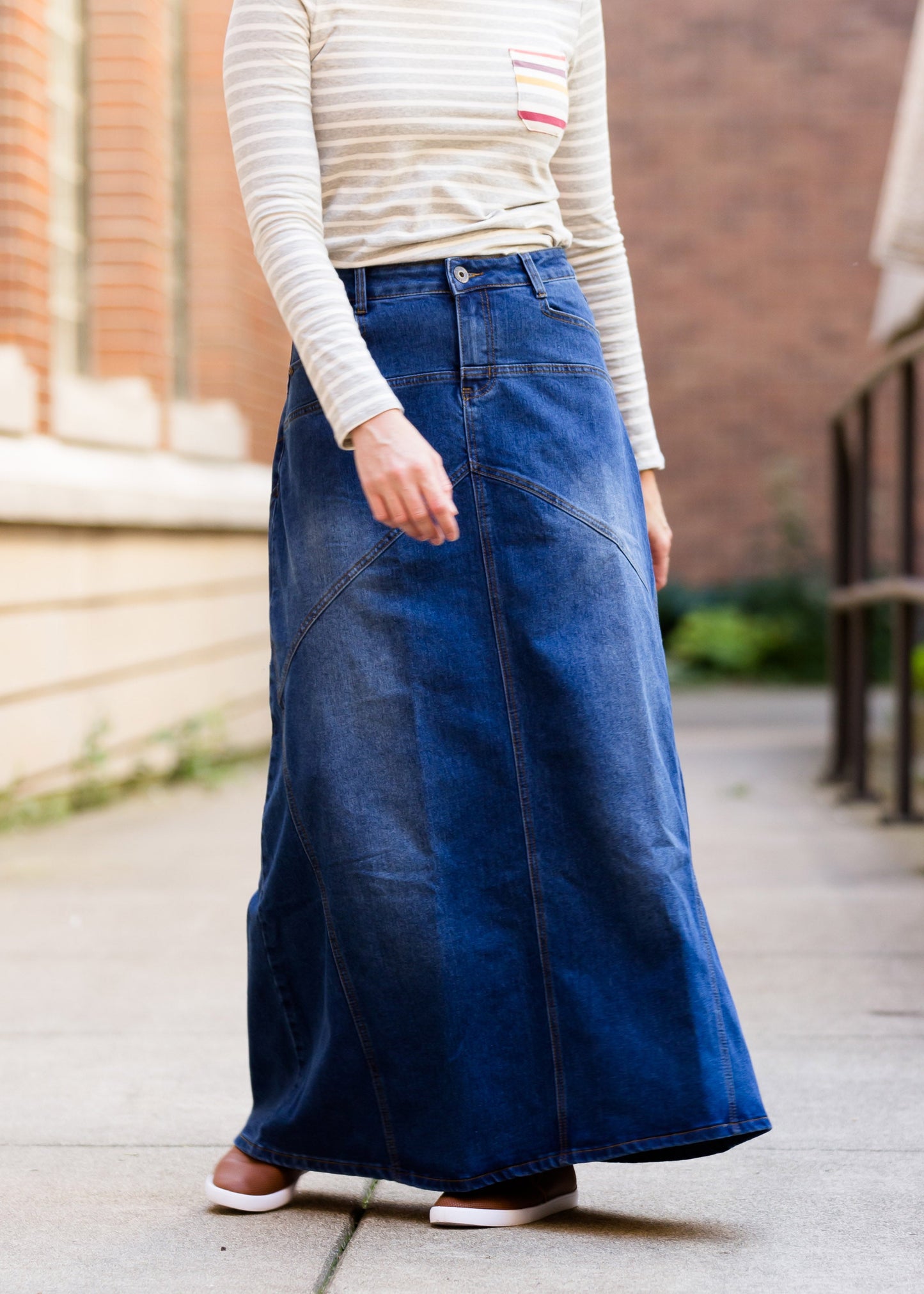 made in the usa long a-line denim skirt