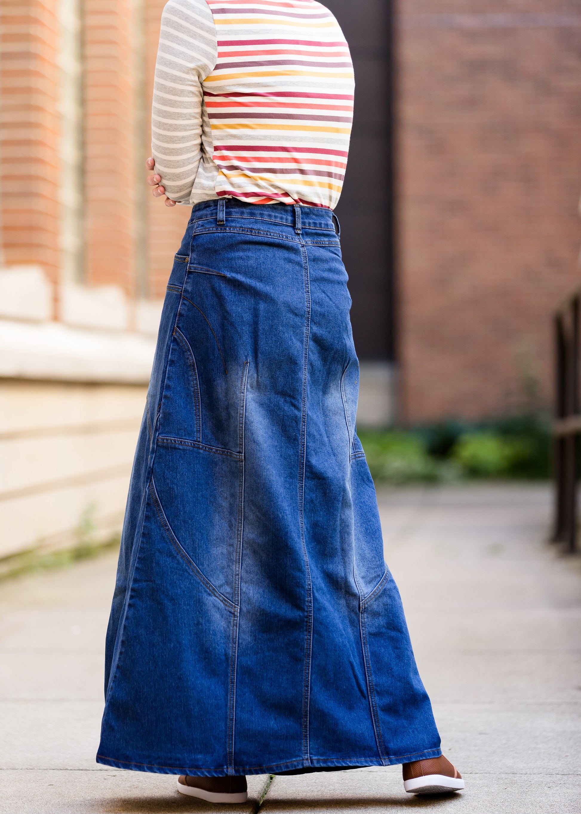 made in the usa long a-line denim skirt