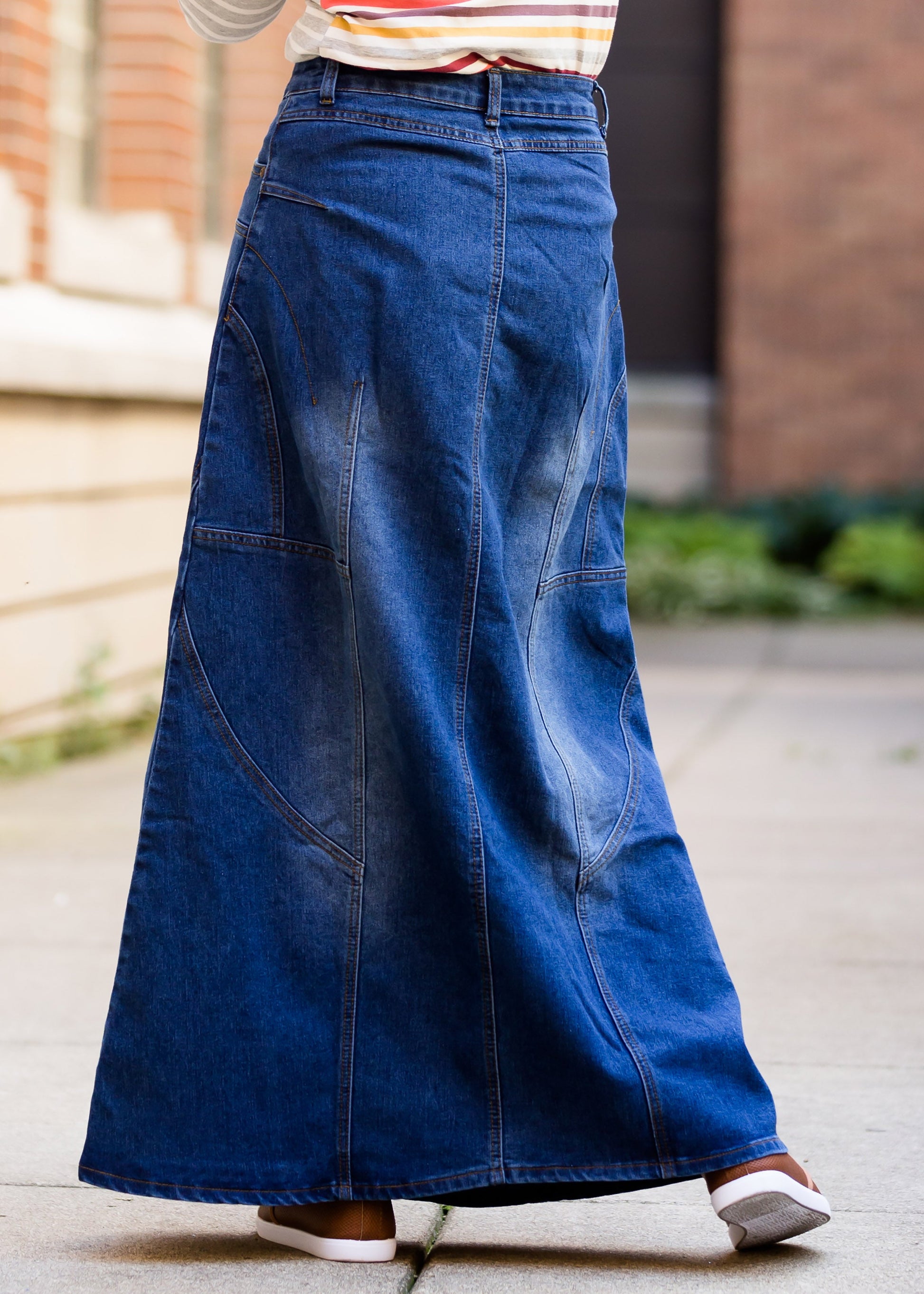made in the usa long a-line denim skirt